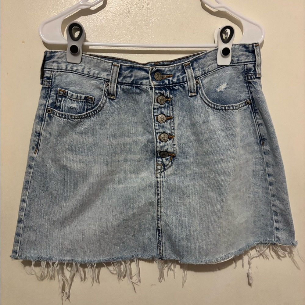 Light Blue Denim Button-Front A-Line Skirt - Aeropostale